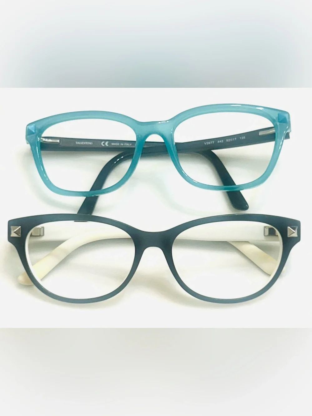 Valentino w/ studs two-Pair Eyeglasses Frame ONLY in Teal and Black/cream